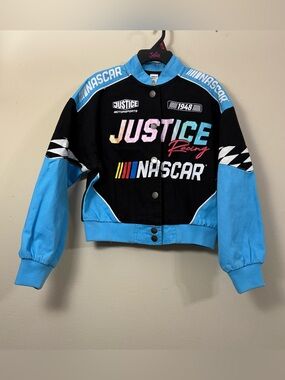 Justice Girl's NASCAR collab jacket youth S 7/8 sporty glam varsity race day